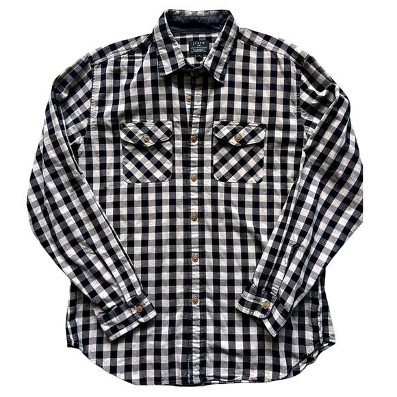 J. Crew Heavyweight Flannel Shirt XL Black Beige Buffalo Check Plaid Men's Slim - Picture 1 of 6